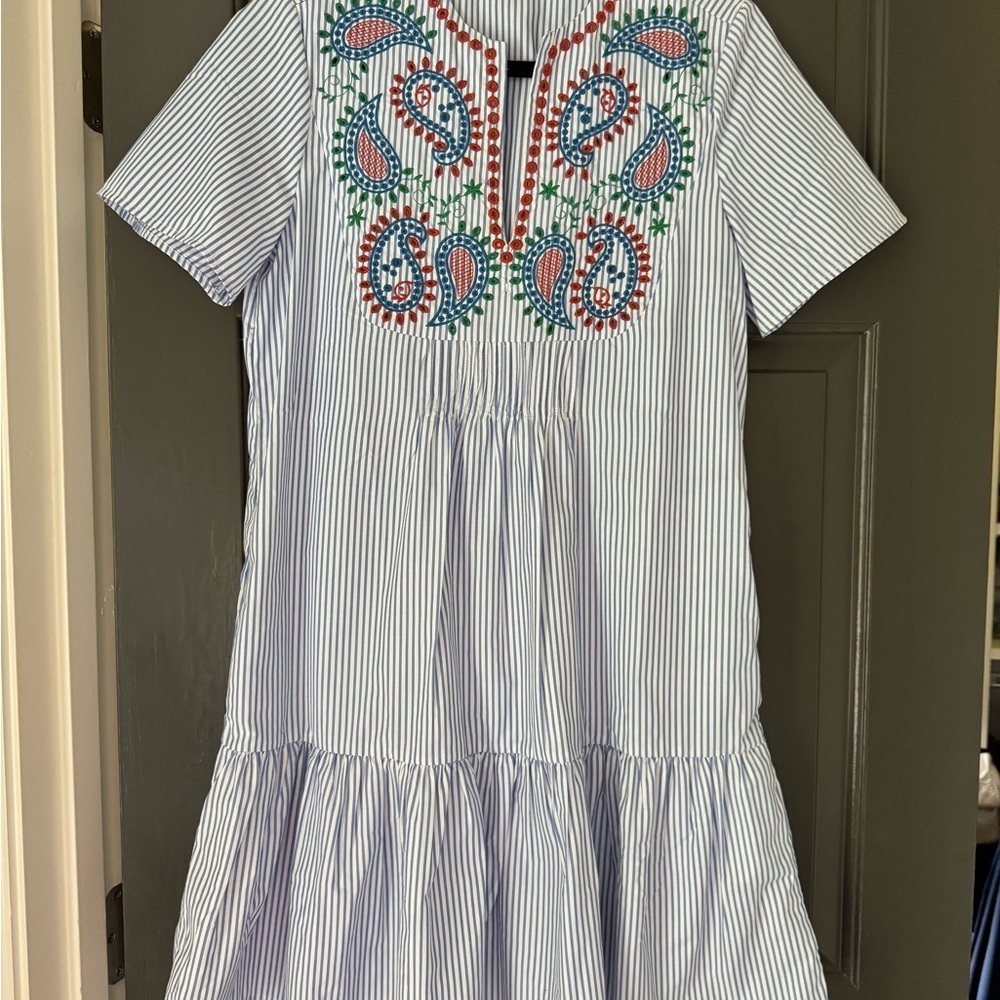 Striped Blue Embroidered Casual Dress